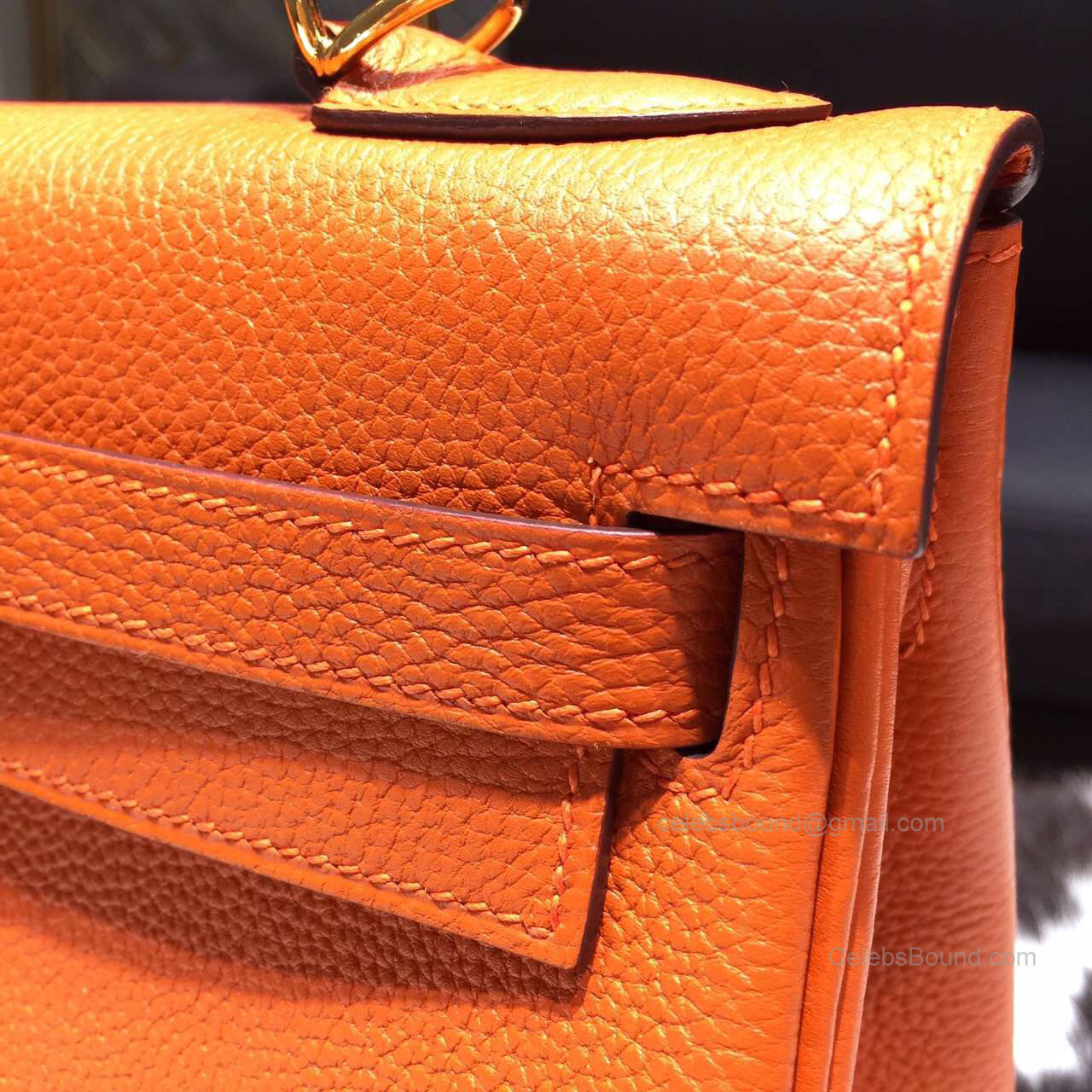 Hermes Kelly 28 Bag Orange Togo Leather Handstitched Silver hw -