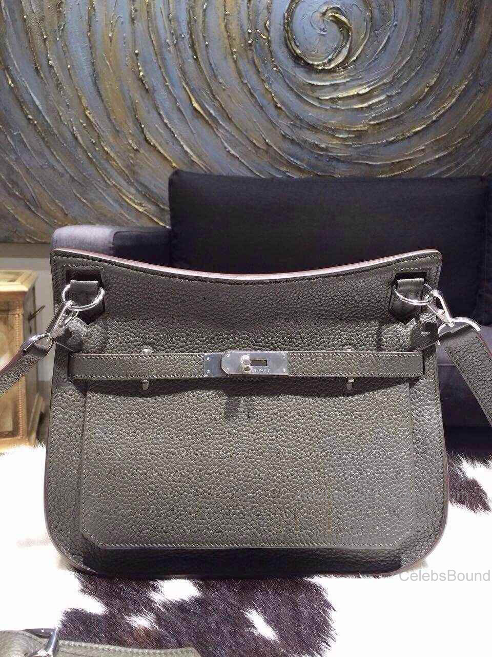 Hermes Jypsiere 34 Large Bag Iron Gray Taurillon Clemence Handstitched