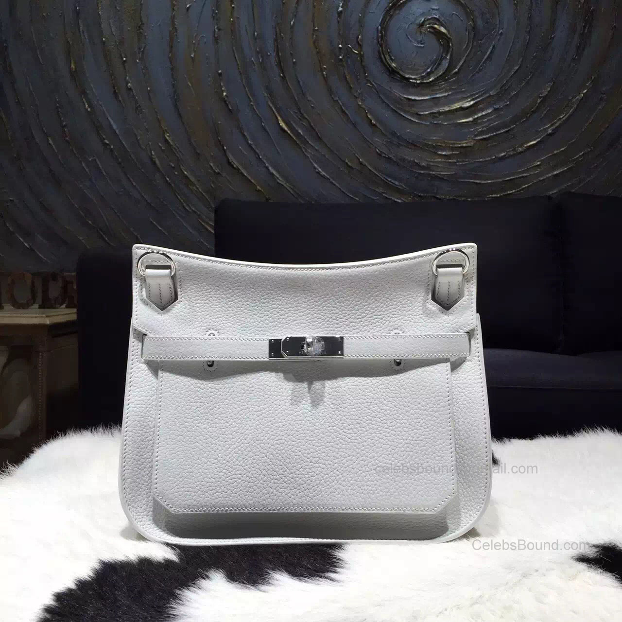 Hermes Jypsiere 34 Large Bag White Taurillon Clemence Handstitched