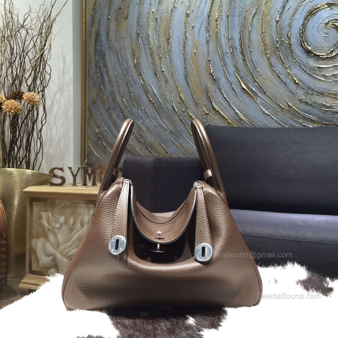 Hermes Lindy 30 Bag in Chocolat CK47 Clemence Leather Handstitched