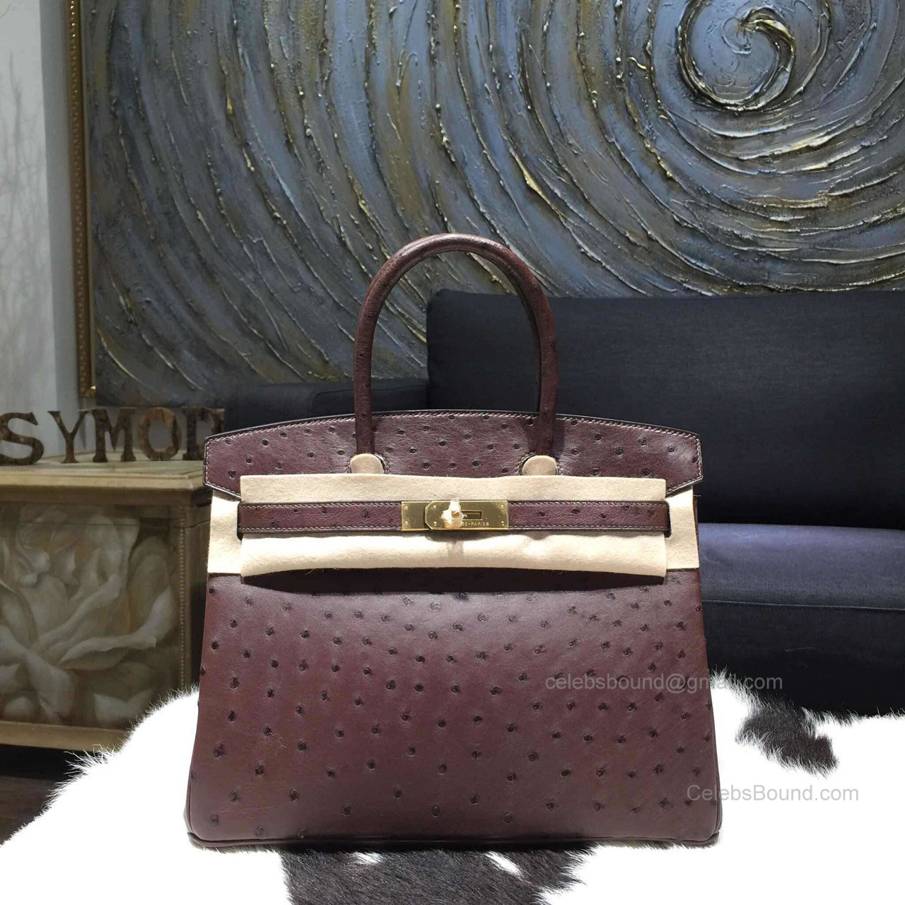 Hermes Birkin 30 Bag Marron Fonce Ostrich Leather Handstitched Gold hw