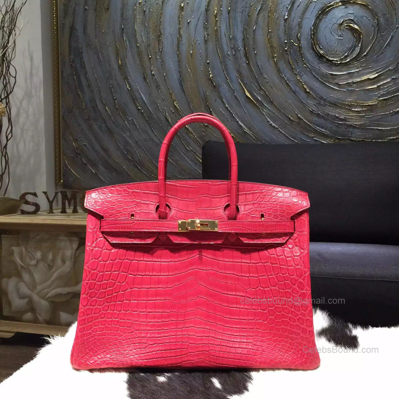 Hermes Birkin 30 Bag Bougainvillier Crocodile Leather Handstitched Gold hw
