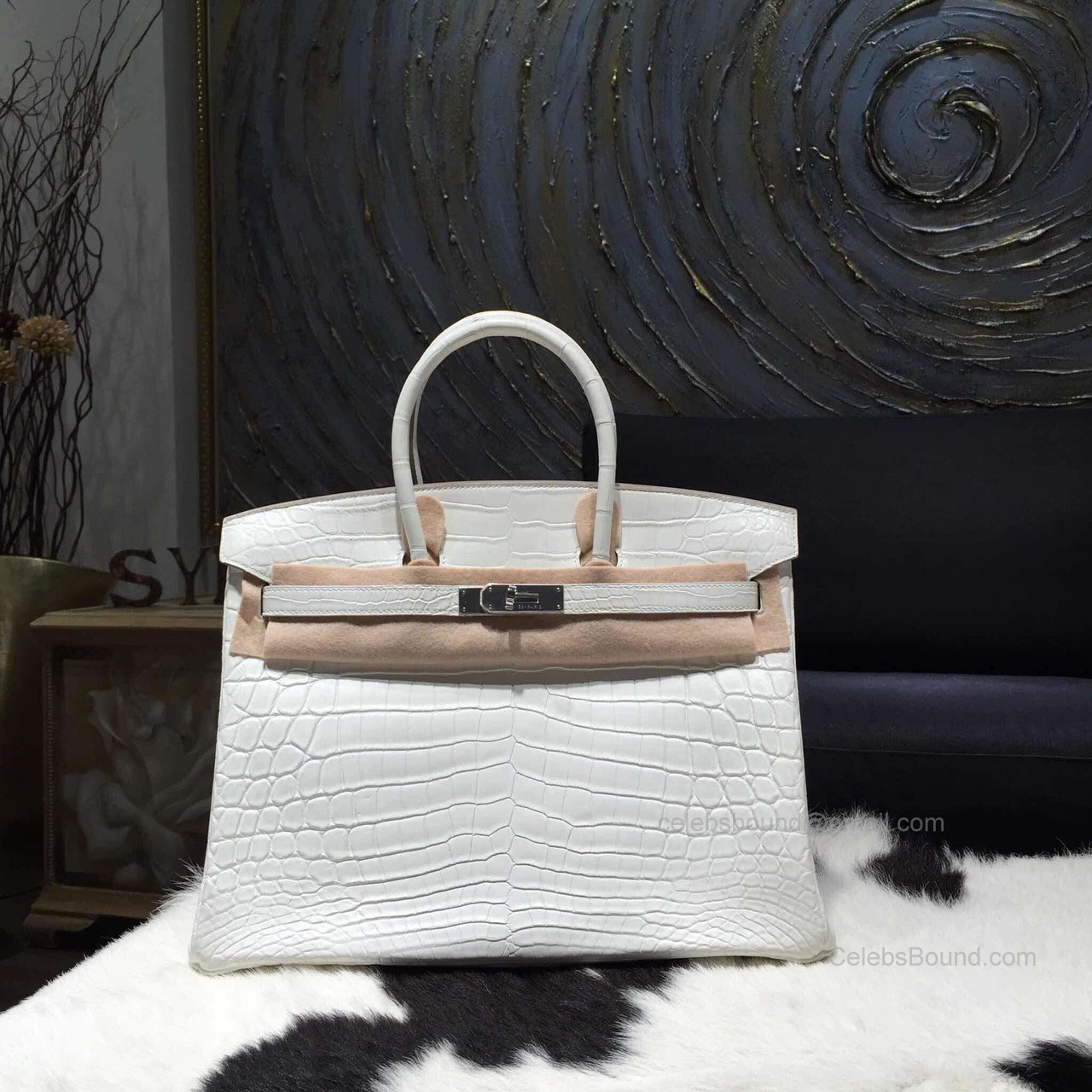 Hermes Birkin 30 Bag Blanc Crocodile Leather Handstitched Silver hw