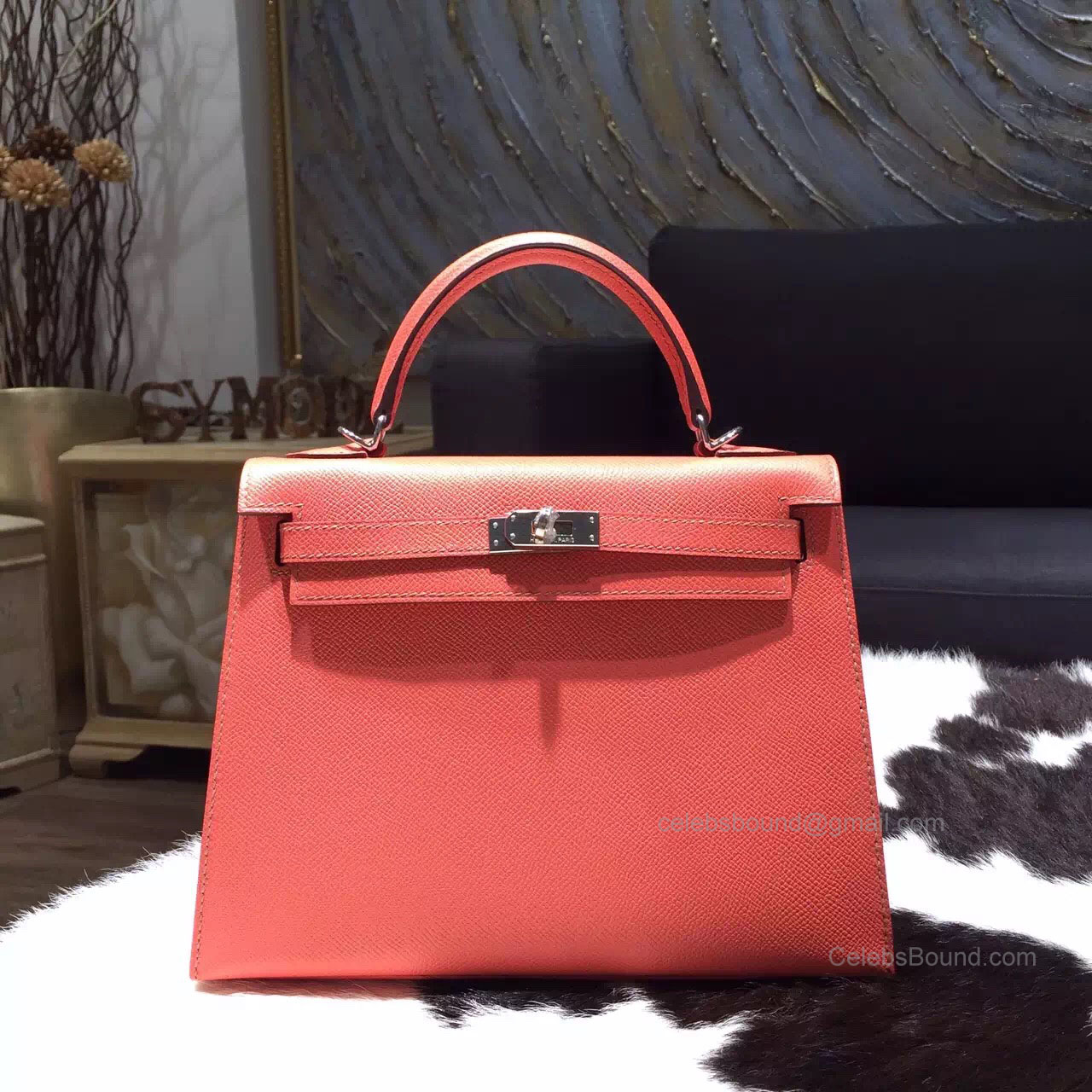 Hermes Kelly 28 Flamingo I5 Epsom Leather Handstitched Silver hw