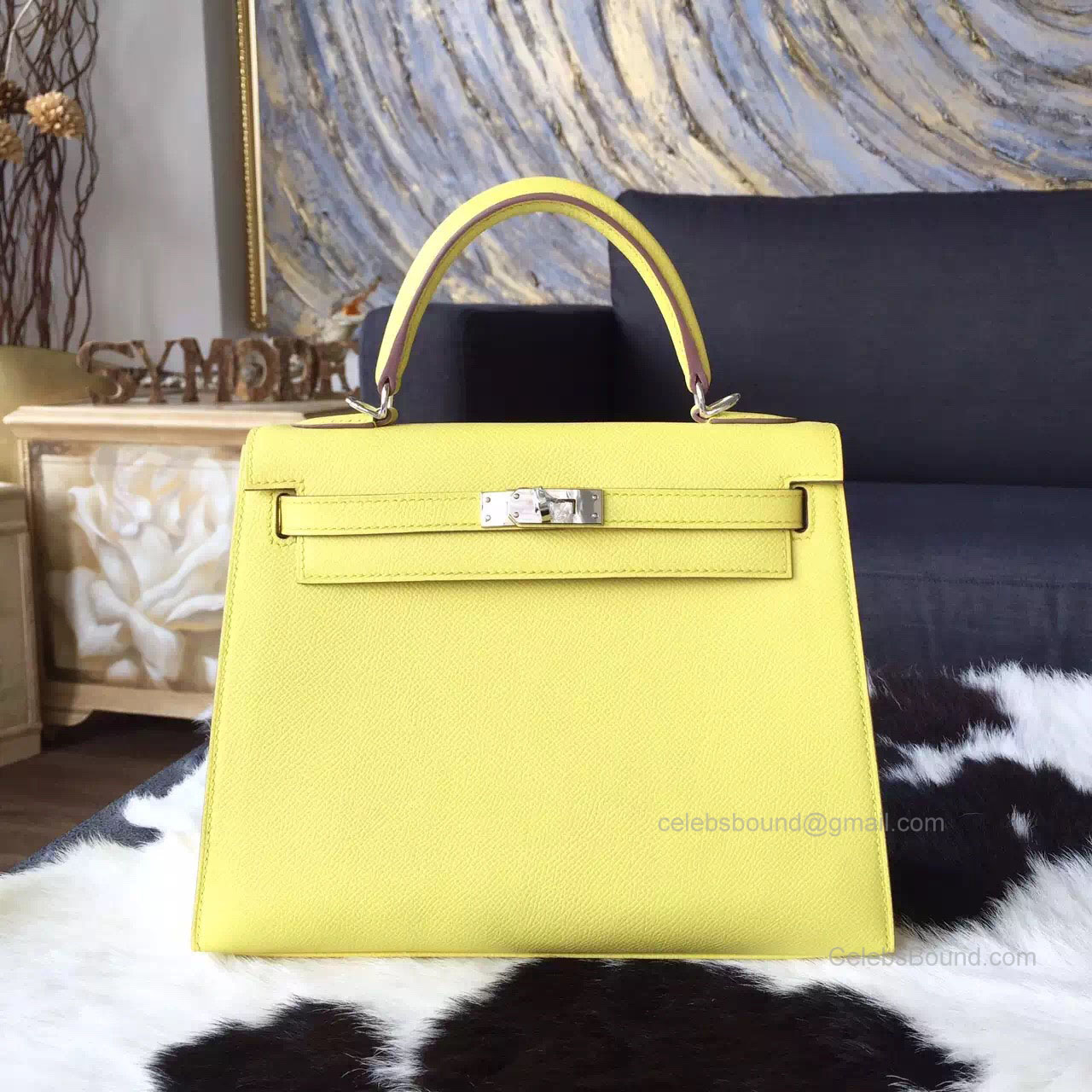 Hermes Kelly 28 Soufre C9 Epsom Leather Handstitched Silver hw