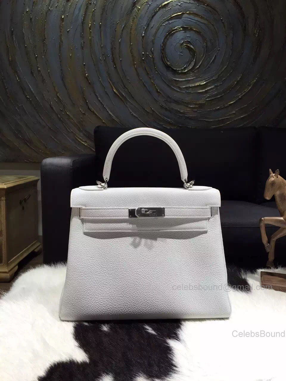 Hermes Kelly 28 White Togo Leather Handstitched Gold hw