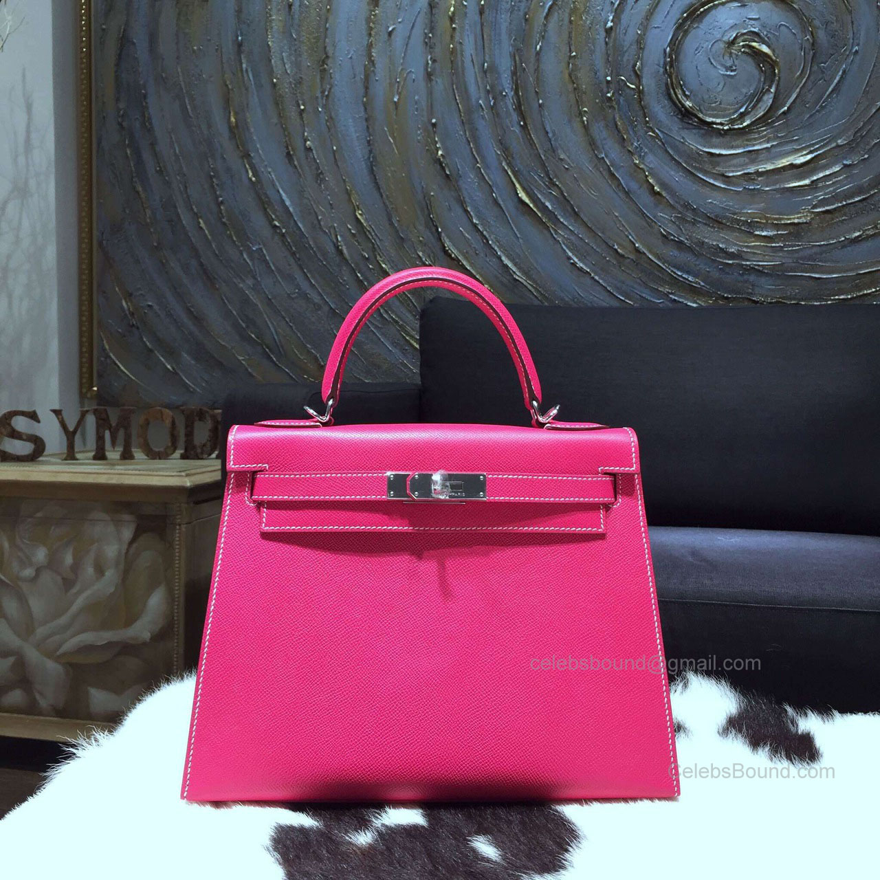 Hermes Kelly 28 Rose Tyrien E5 Epsom Leather Handstitched Silver hw