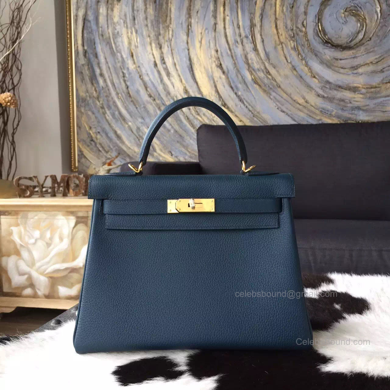 Hermes Kelly 28 Bag Colvert 1p Togo Leather Handstitched Gold hw