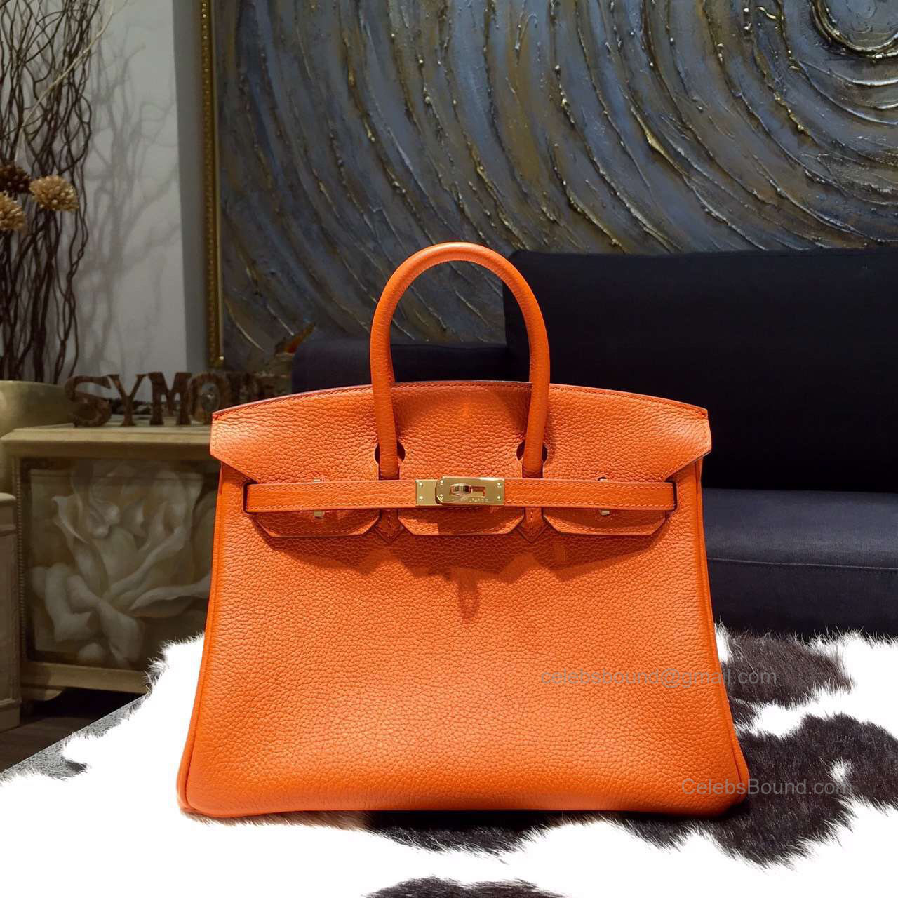 Hermes Birkin 30 Bag Orange ck93 Togo Leather Handstitched Gold hw