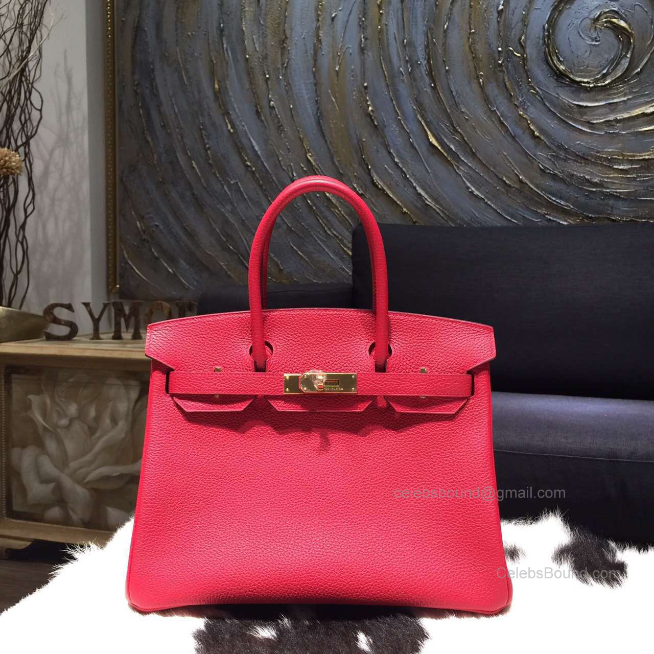 Hermes Birkin 30 Bag Rouge Piovine 2R Togo Leather Handstitched Gold hw