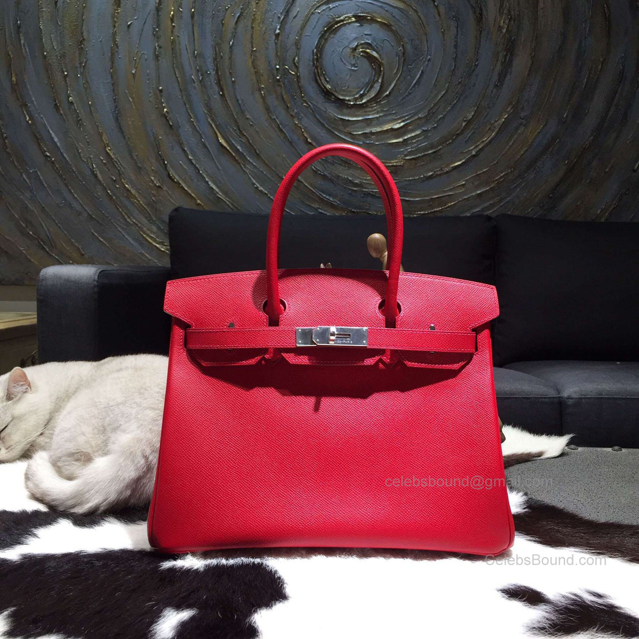 Hermes Birkin 30 Rouge Casaque Epsom Leather Handstitched Silver hw