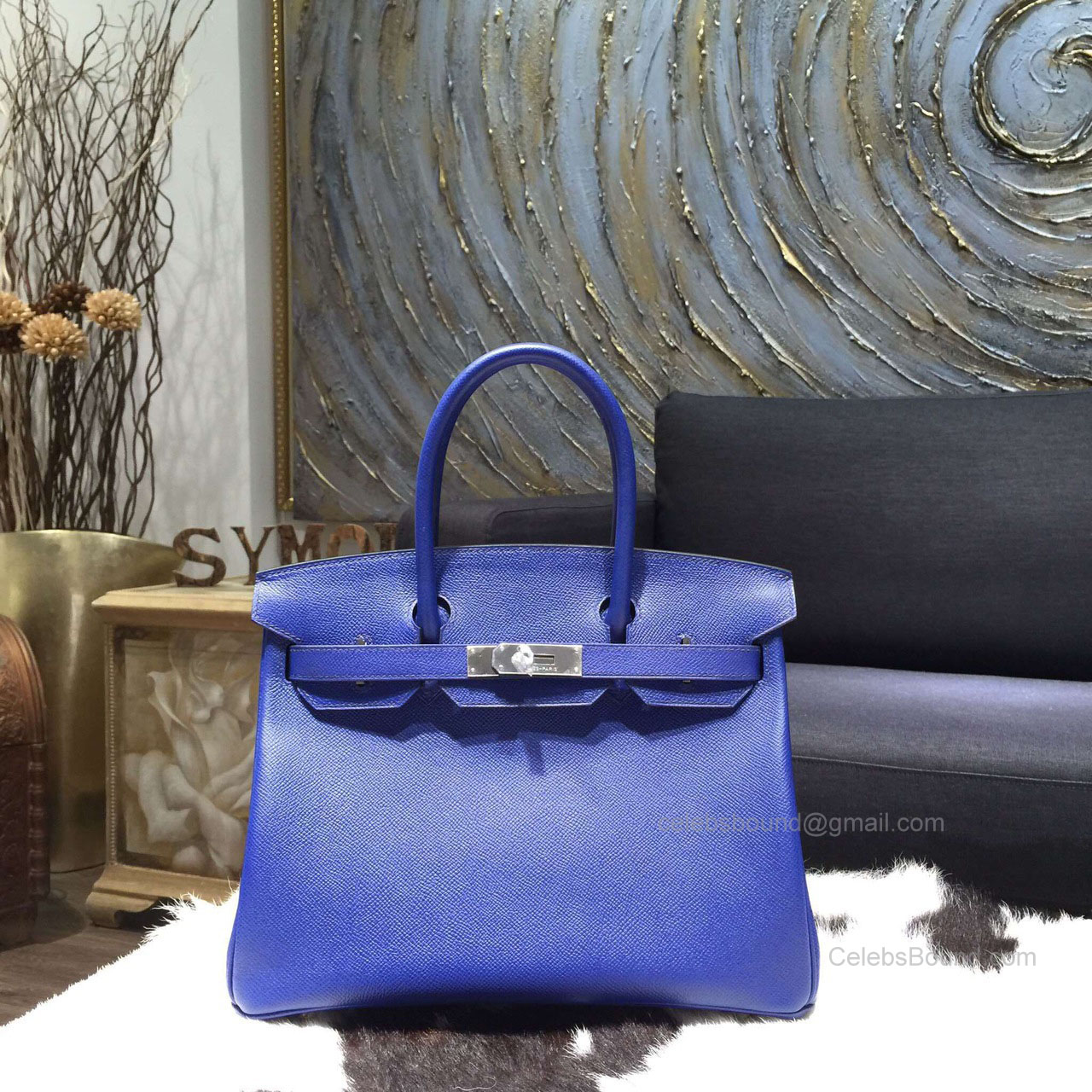 Hermes Birkin 30 Bag Electric Blue Epsom Leather Handstitched Silver hw