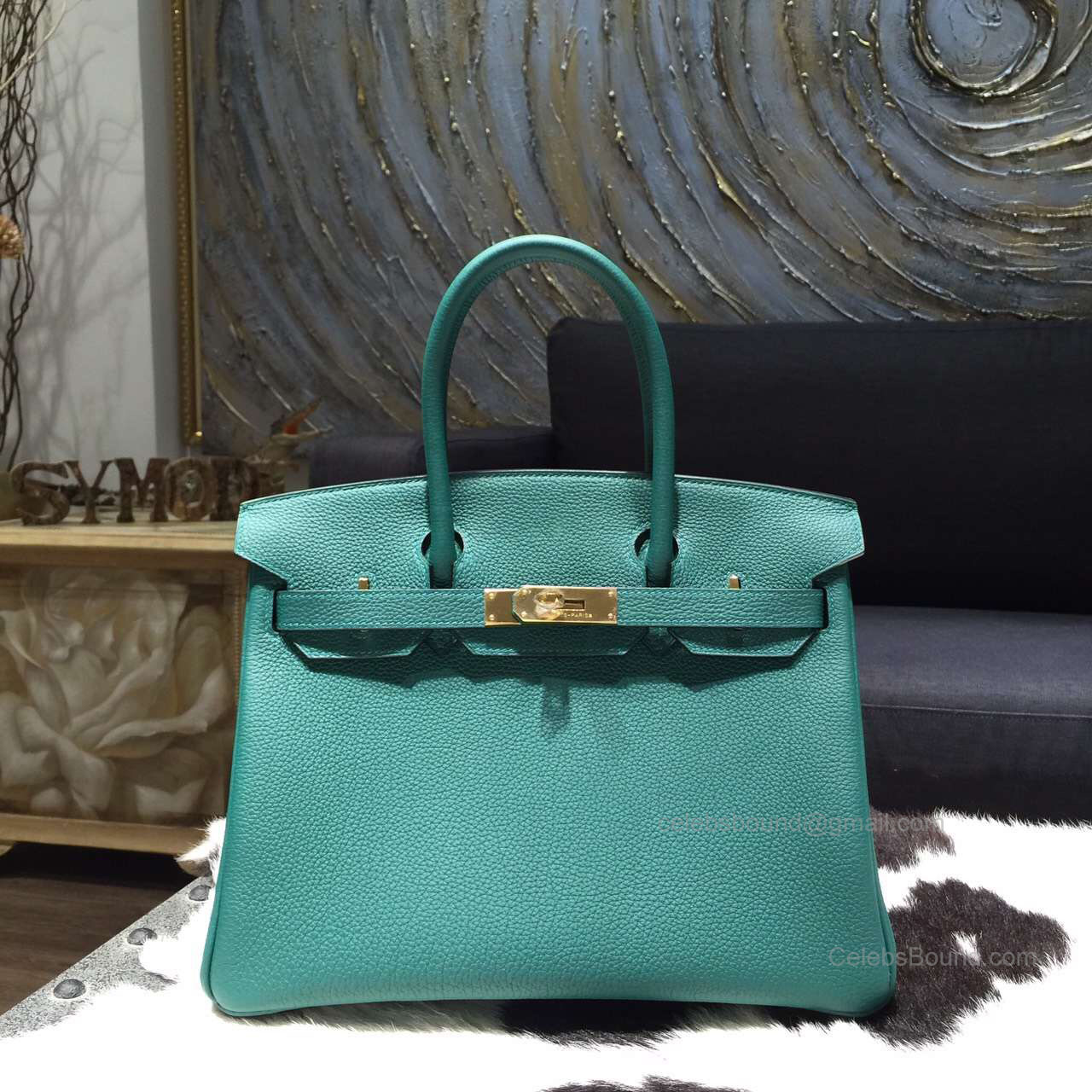 Hermes Birkin 30 Bag Malachite z6 Togo Leather Handstitched Gold hw