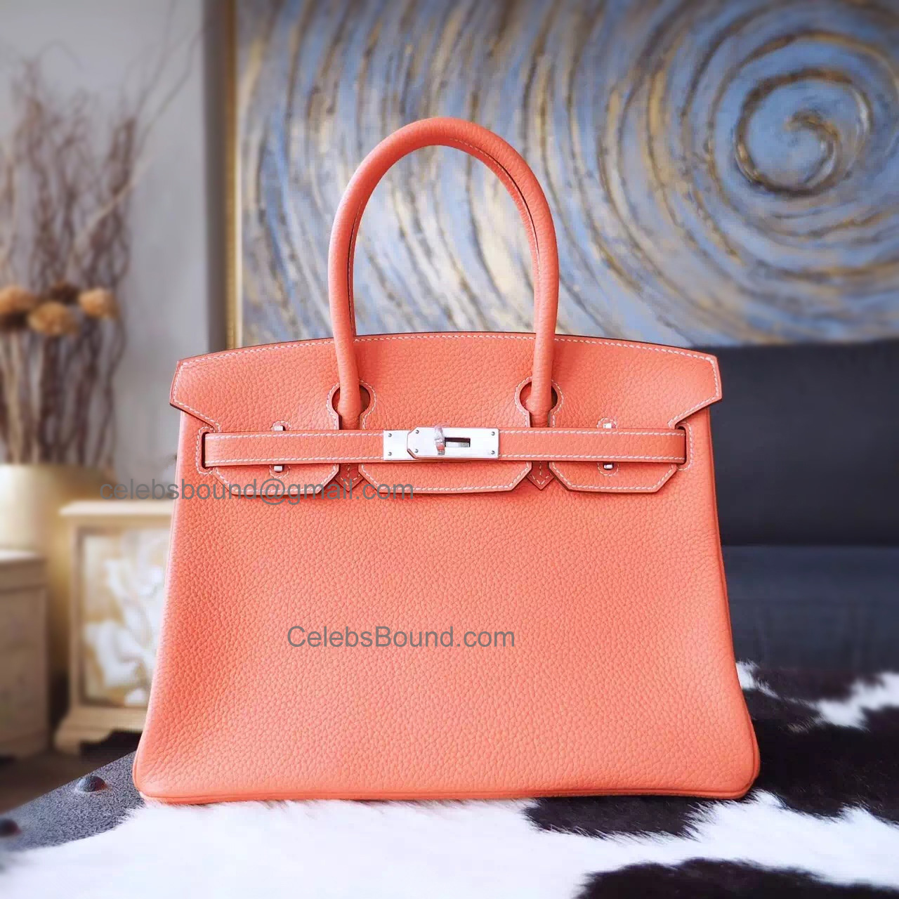 Hand Stitched Hermes Birkin 30 Bag in L5 Crevette Clemence Calfskin SHW