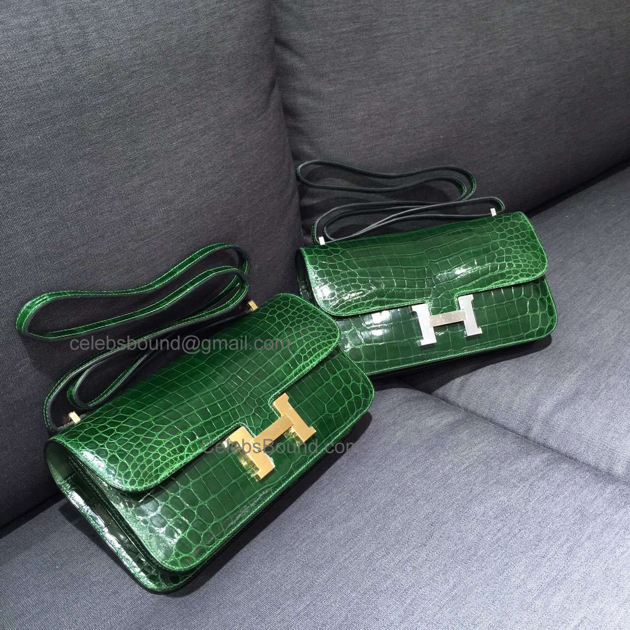 Copy Hermes Constance Elan 25 Bag in ck67 Vert Fonce Shining Nile Croc