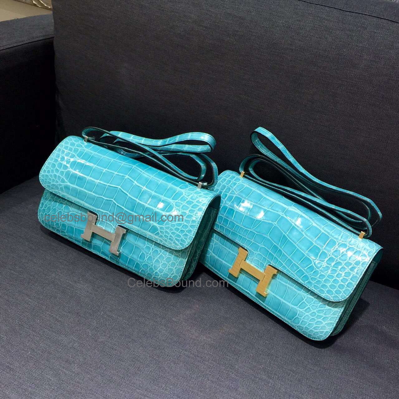 Copy Hermes Constance Elan 25 Bag in 7b Turquoise Blue Shining Nile Croc
