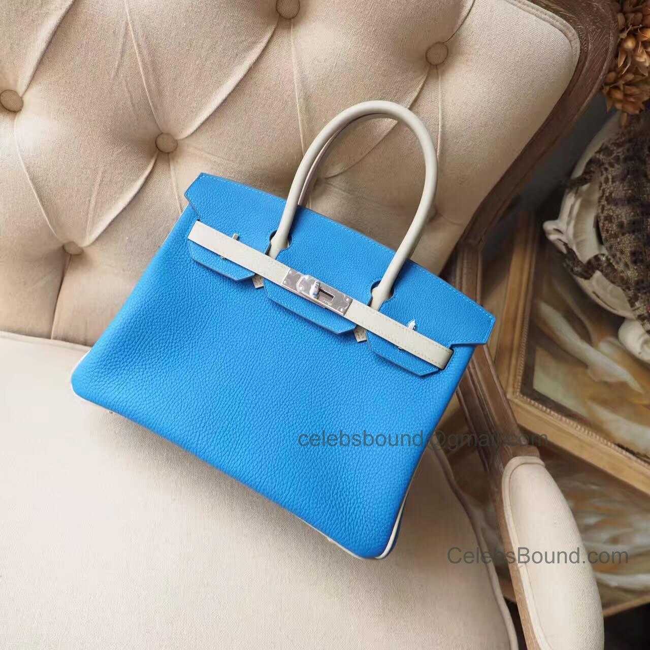 Hermes Birkin 30 Handbag in Bicolored 7q Mykonos Clemence GHW