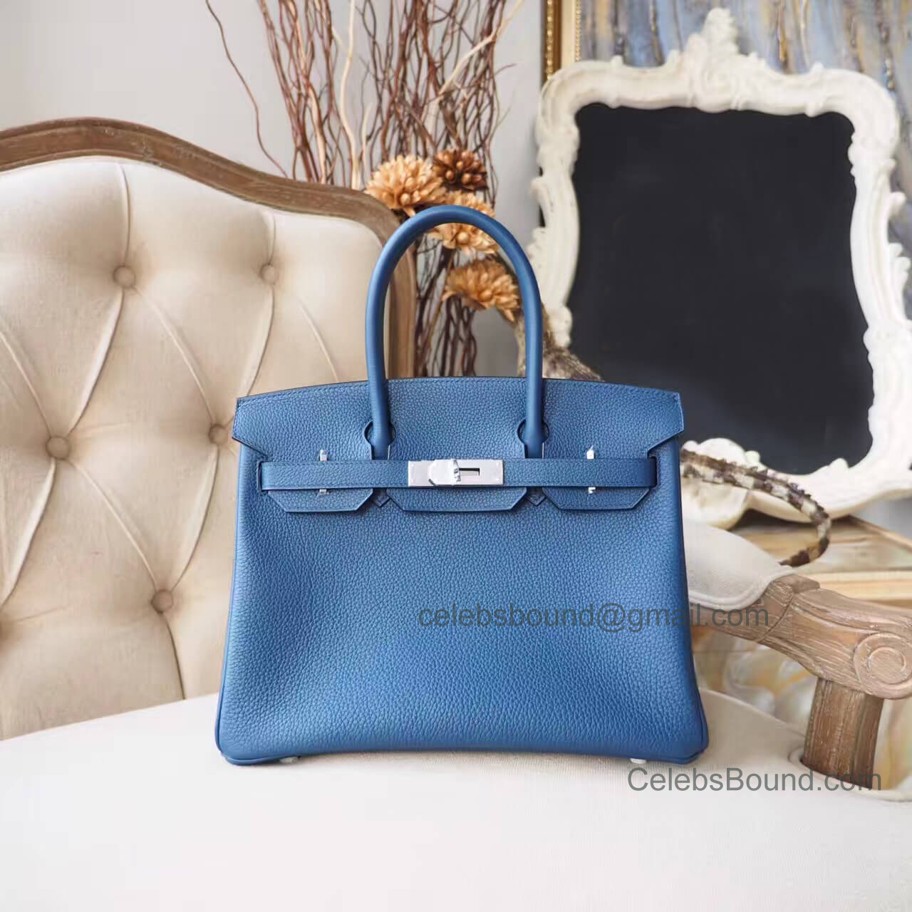 Hermes Birkin 30 Handbag in s7 Blue De Galice Togo PHW